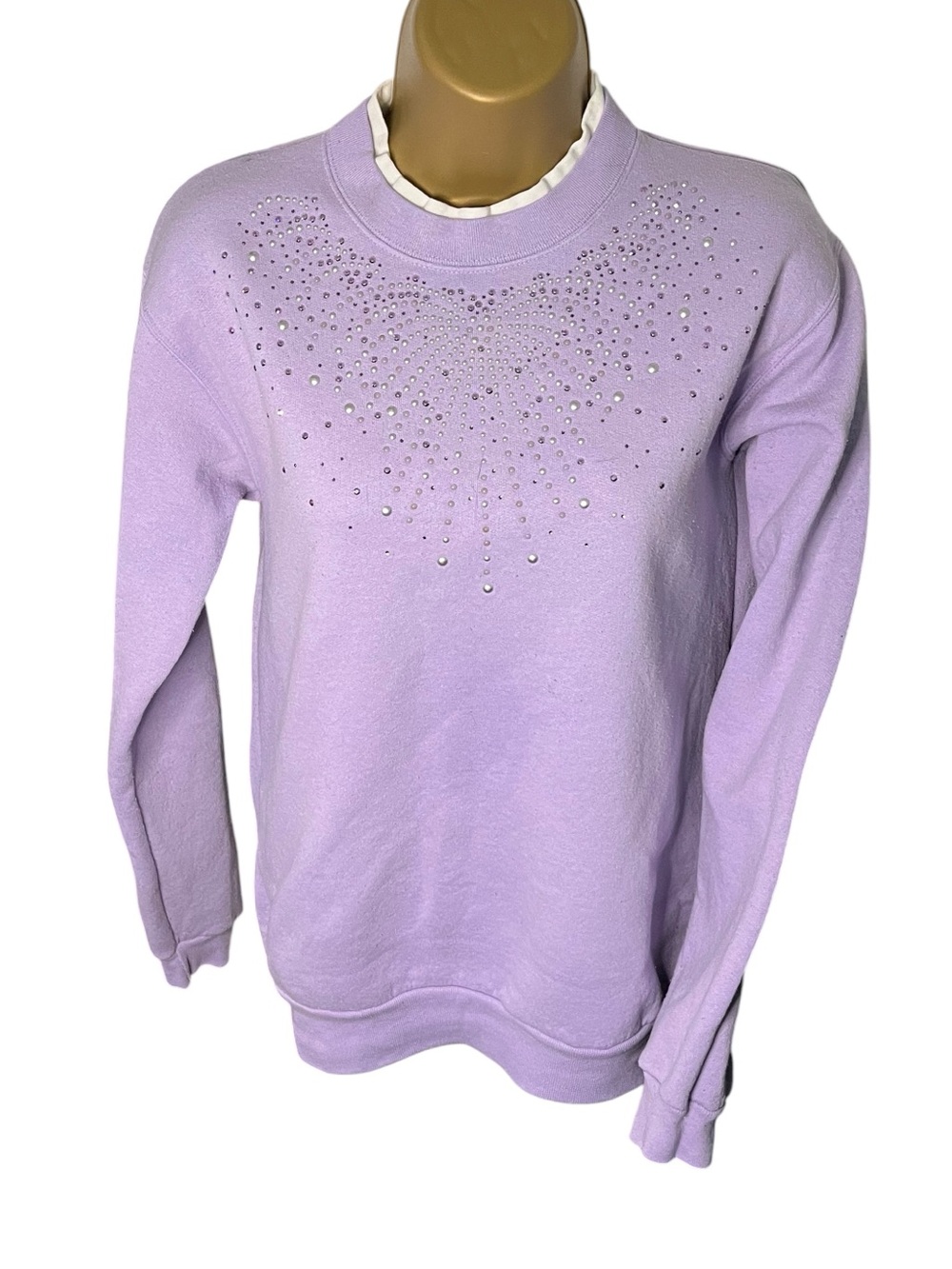 Vintage 90s Sunburst Morning Sun Embellished Sweatshirt Rhinestone Lavender S